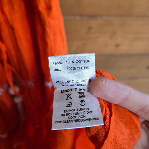 Miss June Esmerelda Long Dress Orange Embroidered Tiered Maxi Off Shoulder OS - Picture 7 of 8